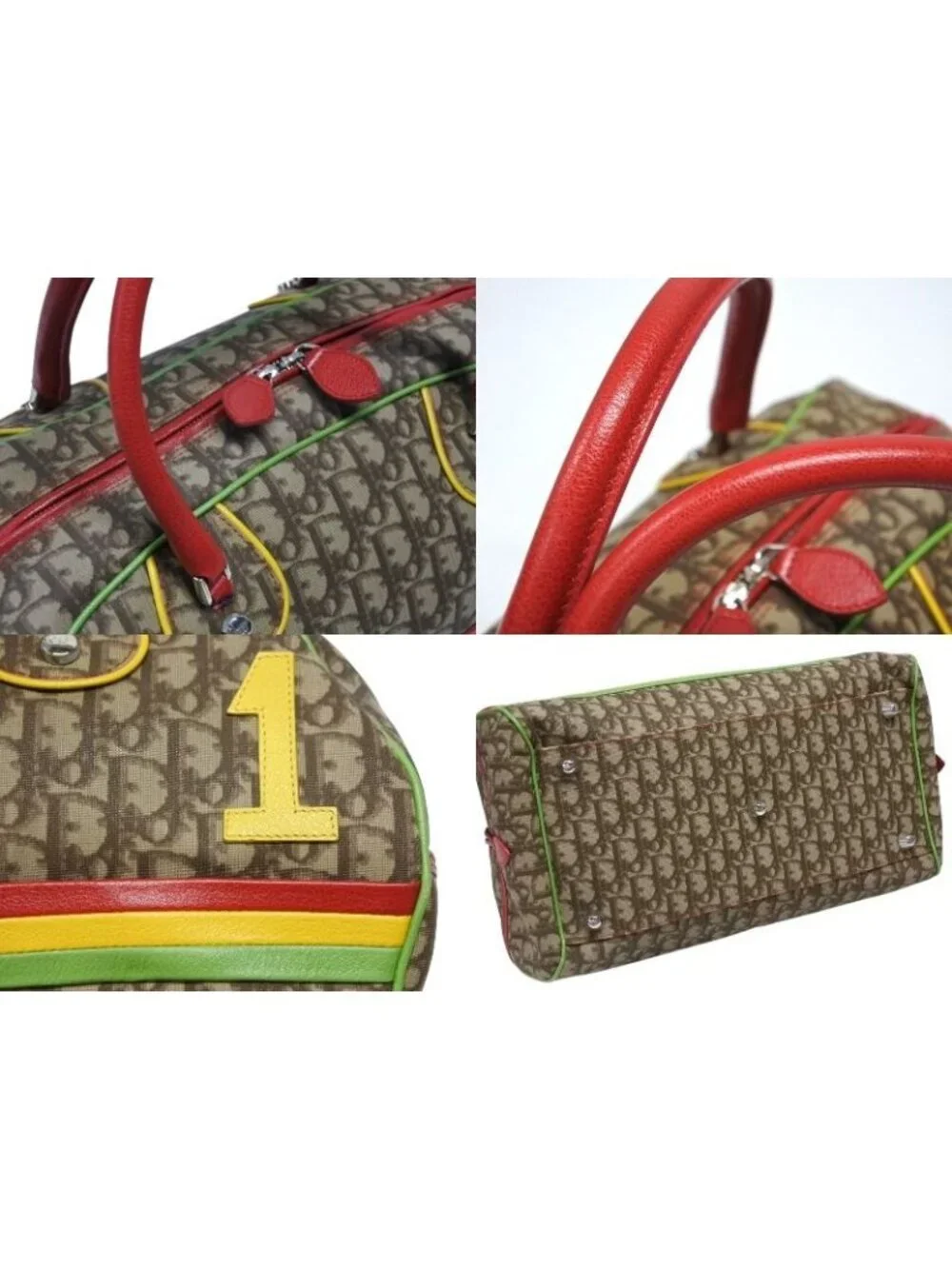 Dior Boston Bag Trotter Rasta Color Brown Silver